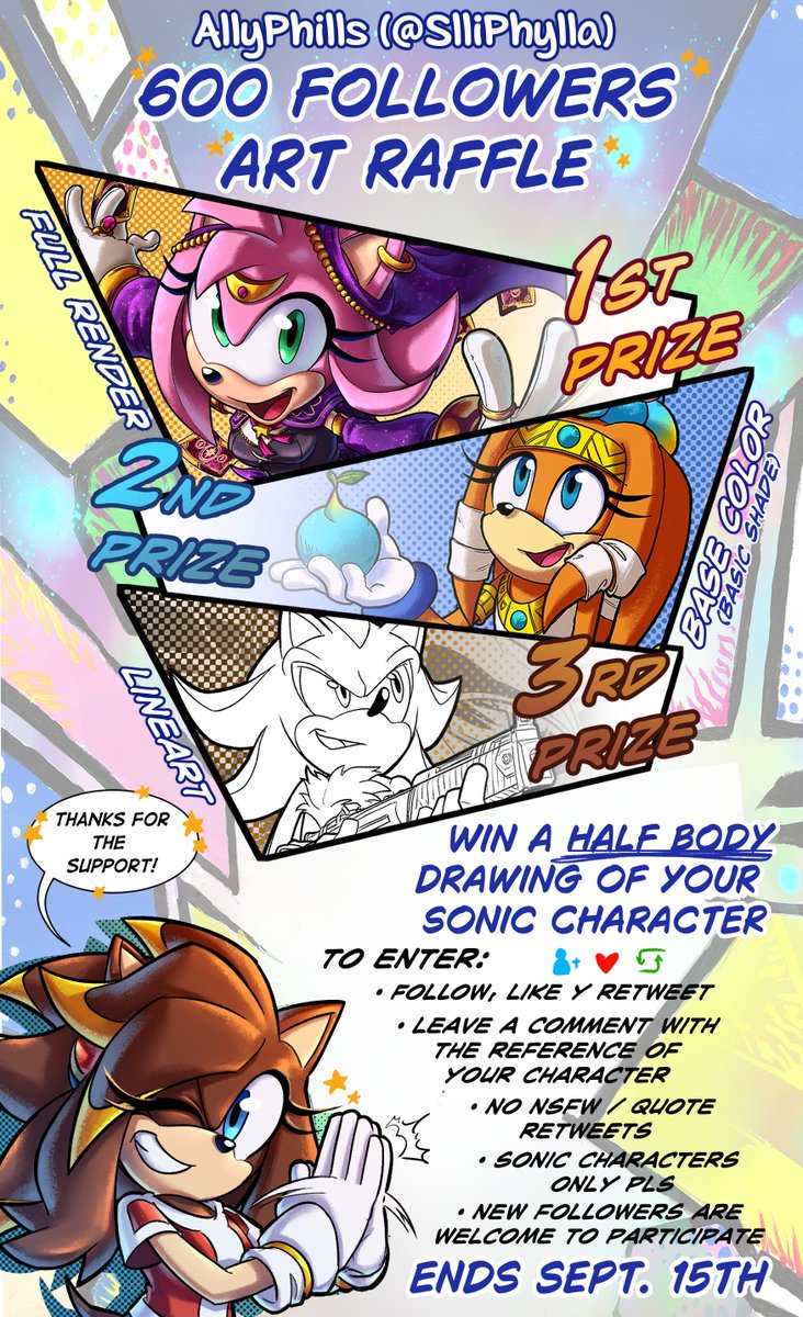 Re: I should have posted this on the 550 follows but work had been a lot XD We are now on 600+ but here you have! Thanks a lot for all the support and good luck!!💖✨
#SonicTheHedgehog #artraffle