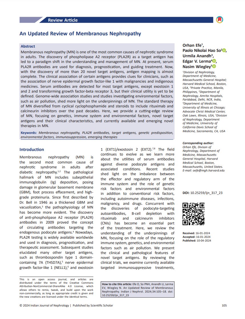 Membranous Nephropathy: Target Antigens ca. 2024 from <a href="/indianjnephrol/">Indian Journal of Nephrology</a> <a href="/OrhanEfe_/">Orhan Efe</a> <a href="/nikkonephro/">Paolo Nikolai So</a> <a href="/AnandhUrmila/">Urmila Anandh</a> <a href="/NWiegley/">Nasim Wiegley, MD, FASN</a> #Nephpearls 

👉 pubmed.ncbi.nlm.nih.gov/38681023/