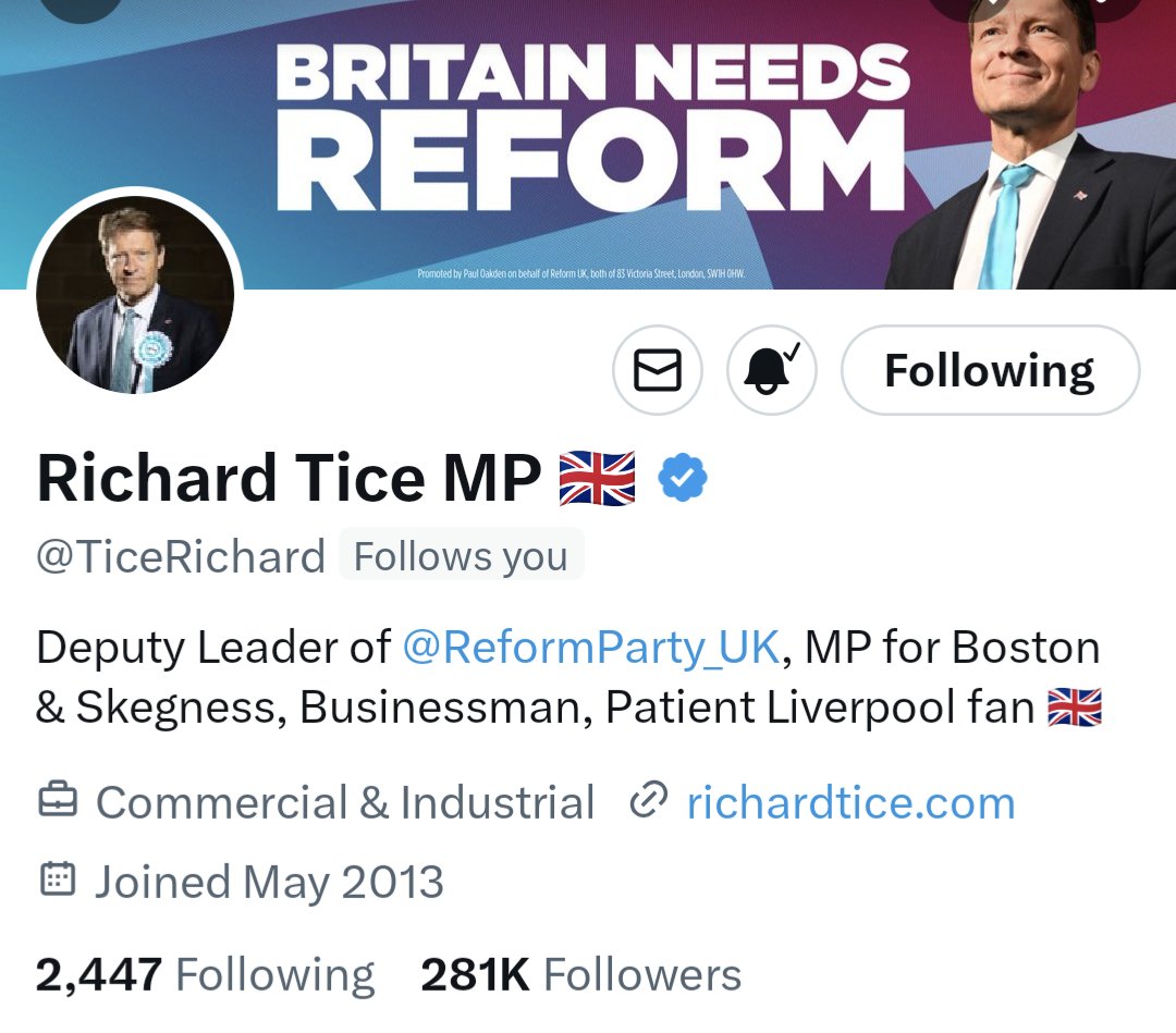 On a personal note...

Given that Richard Tice has REPEATEDLY chickened out of broadcast debates with me, he's clearly scared of facing me properly.

So the only explanation (I can think of) for him to still be following me after all these years, is that he has someone, probably