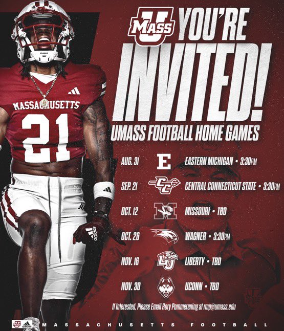 i will be in amherst next weekend at the home opener on 8/31
thank you <a href="/CoachRoPo/">Rory Pommerening</a> and <a href="/UMassFootball/">UMass Football</a> for the game day invite.
