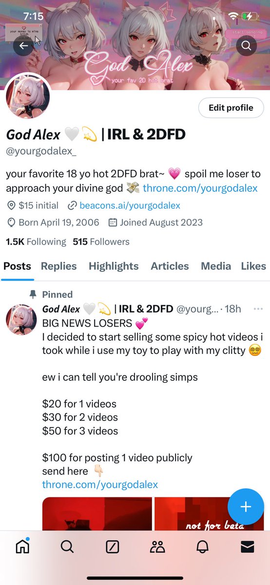 OwnedbyBeatrice's tweet photo. Findom turned bitch 💁‍♀️ 

@yourgodalex_  came to me begging to be humiliated on my feed 😭😂

If she thinks she has any change of coming back after this, I’ll spoil it….there isn’t 🤣 https://t.co/ufY6kxt1Rq