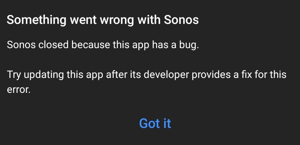 SleeperPService's tweet photo. Absolute garbage from Sonos. Works in Dev and can't rollback (always have a rollback plan) are piss poor excuses 4 months on from a terrible release that still doesnt work. My android app is bricked atm. Have to use the PC app for control @Sonos https://t.co/aTBdurWf7R