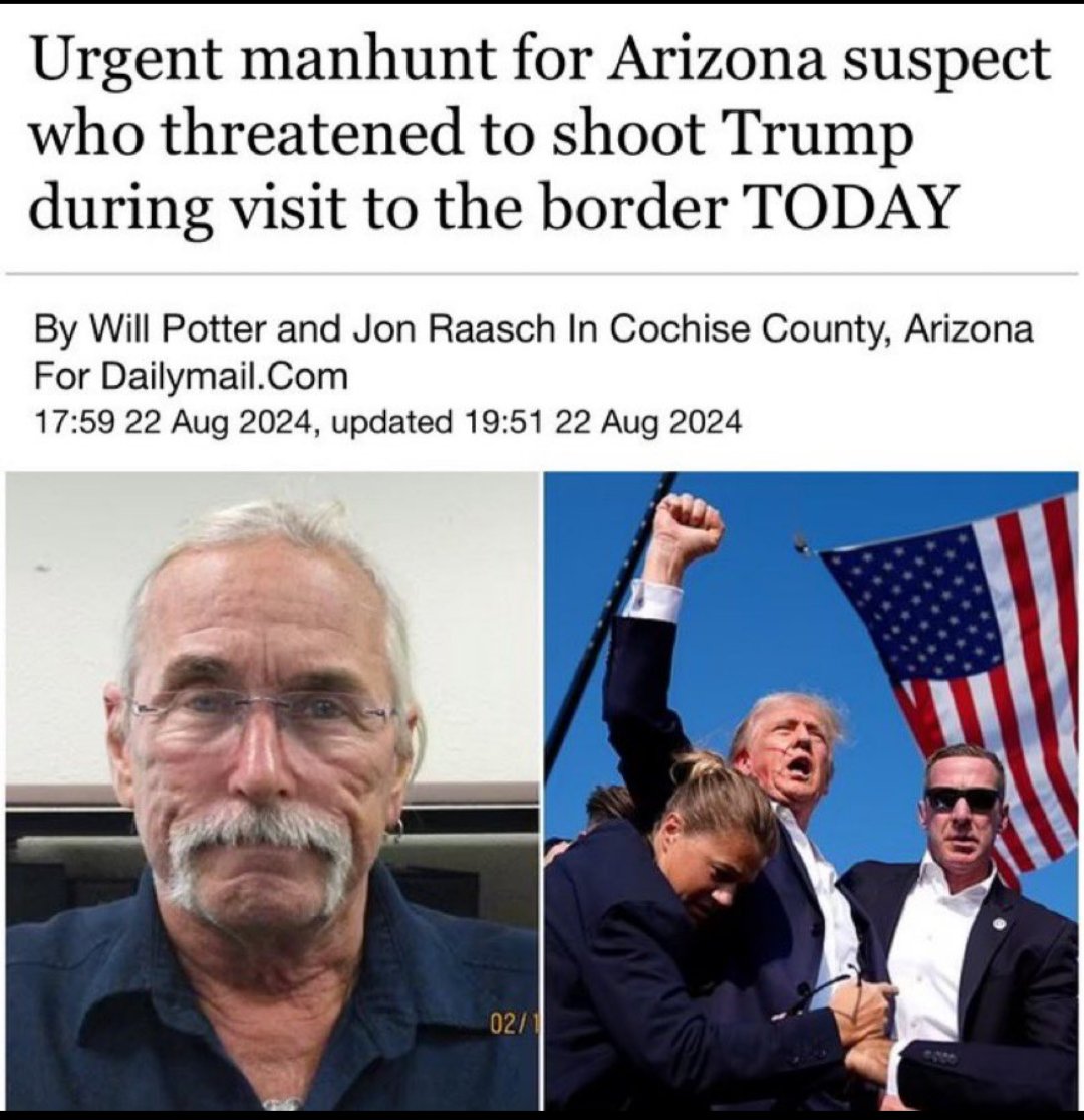 TruEricVeteran's tweet image. #RonaldLeeSyrvud, 66, is wanted in connection with an alleged #assassinationplot planned for #PresidentTrump ’s visit to a vulnerable stretch of the southern border in #CochiseCounty, #Arizona today! 

#MANHUNT UNDERWAY
8-22-24