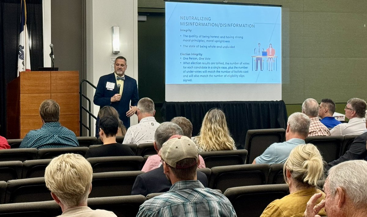 Was honored today to speak at a joint session of Co Auditors &amp; Co Supervisors from across the state about “Free &amp; Fair Elections in Iowa.” Wonderful questions &amp; conversations about our great electoral system in Iowa. 

Presented with Becky Bissell, Grant Veeder &amp; Ben Steines!!!!