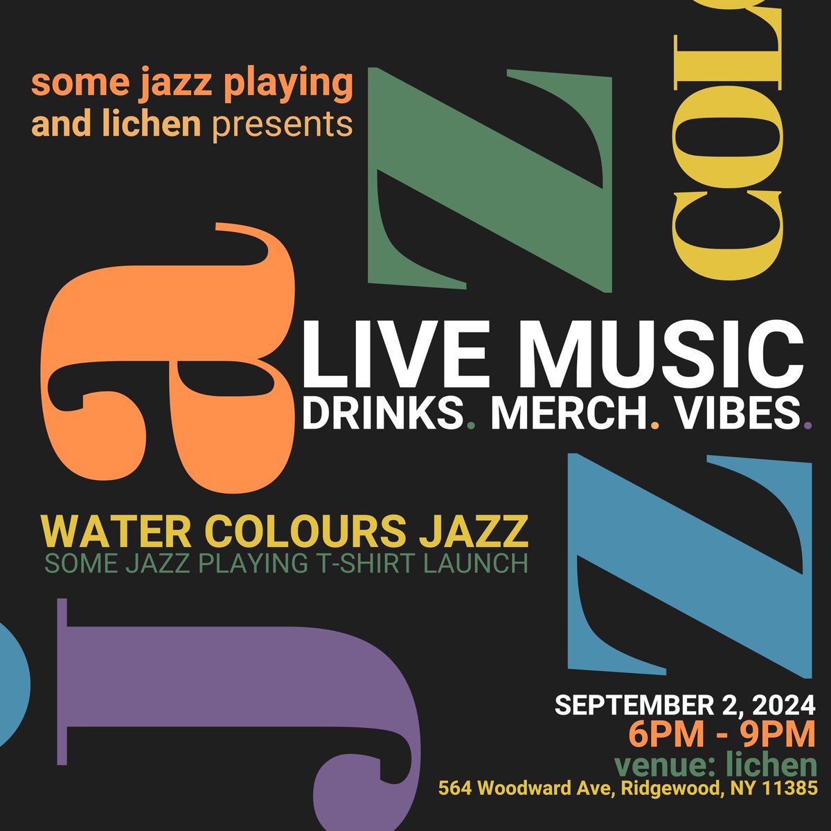 🗽📍#NYC

<a href="/SomeJazzPlaying/">somejazzplaying_</a> x Lichen presents

Water Colours Jazz “SJP Pop-Up”
Sept 2nd • 6pm-9pm • Live Jazz
Merch &amp; Vibes. See you there.
RSVP: partiful.com/e/TfCFYdrjKnwQ…
