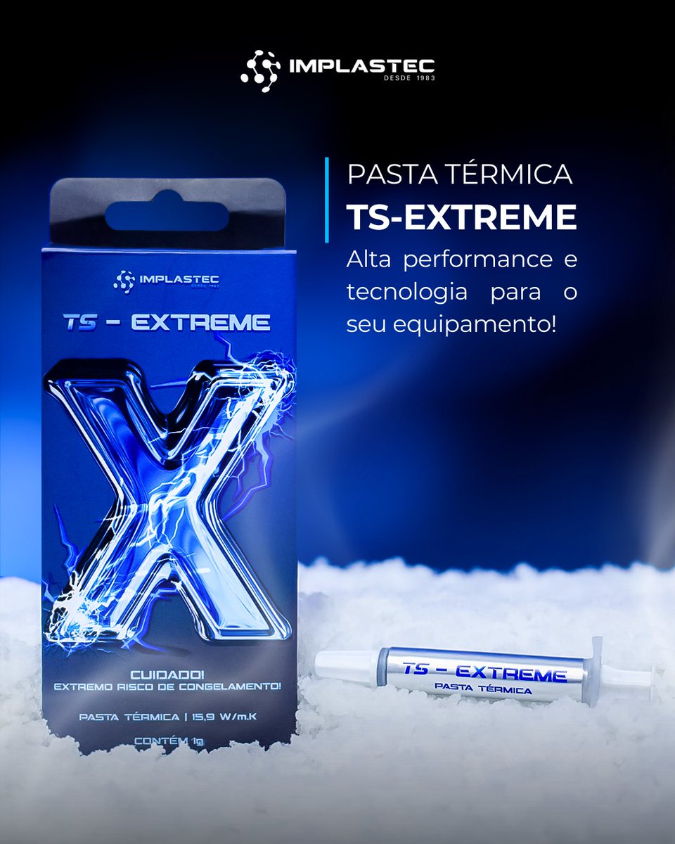 Implastec's tweet photo. Experimente o poder máximo de refrigeração com a TS-EXTREME! ❄️💪⚡

#implastec #tsextreme #altaperformance #condutividadetermica #tecnologia #protecao #eficiencia #refrigeracao #gaming #overclocking https://t.co/J4mPq7xBNq