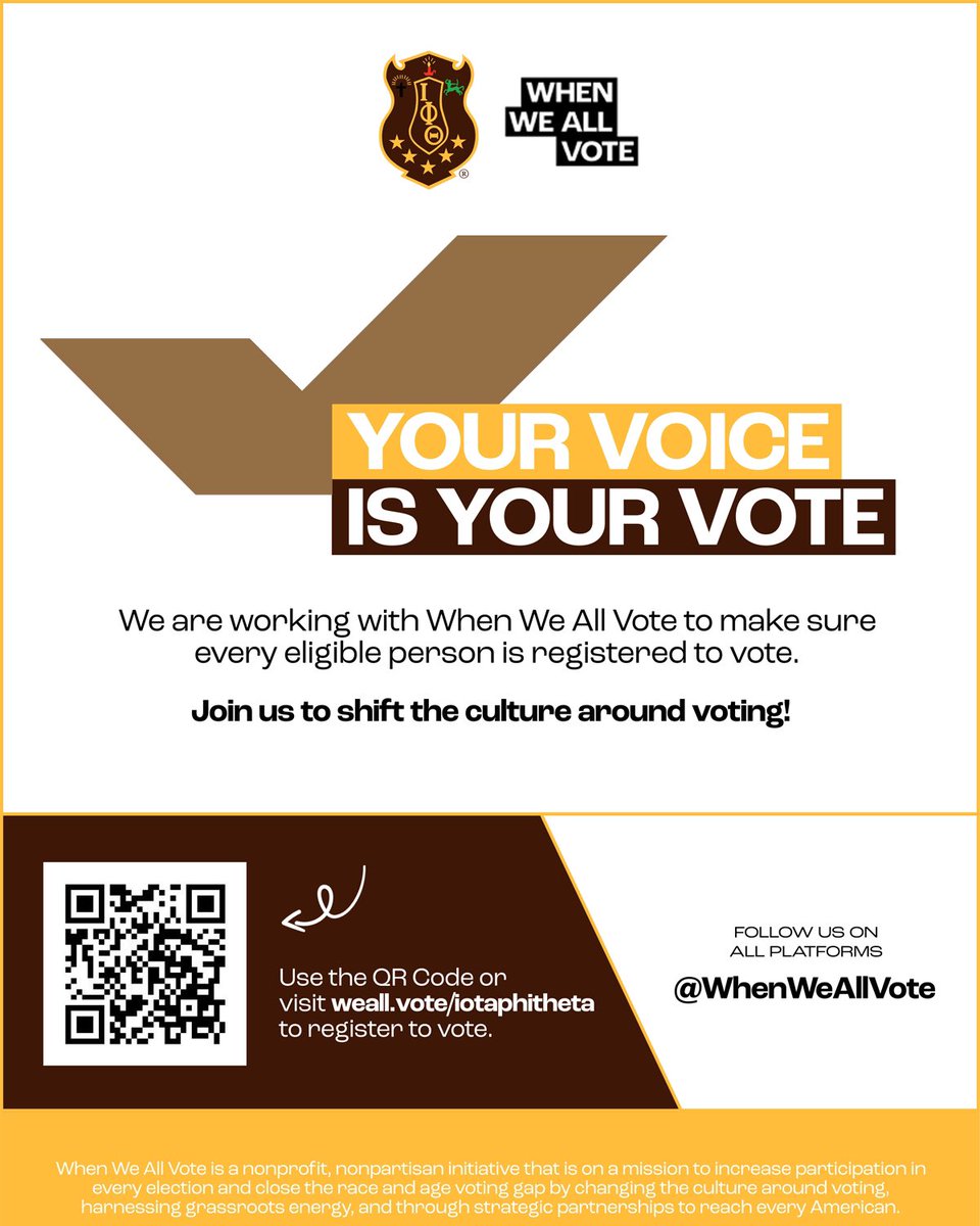 It's #ThetaManThursday, and we encourage everyone to go out and vote in the U.S. Elections on Tuesday, November 5, 2024.

Visit weall.vote/iotaphitheta to check your voter registration status or register to vote if you haven't already.

#IPT1963 #IotaPhiTheta #election2024