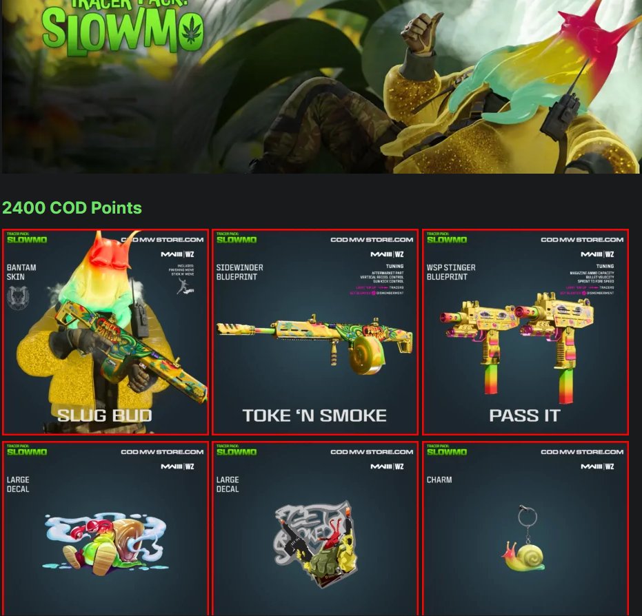 سلام

بعض اهم الحزم المتاحه في شوب كود حاليا 
- حزمة الكرو ب2400 بوينت 
- حزمة اللاما ب2400 بوينت
- حزمة الحلزون ب2400 بوينت 
- 2400 بوينت يعادل عندنا 40 ريال فقط

الي حاب يشتري يتواصل معنا خاص 🫡
#MW3 
#COD