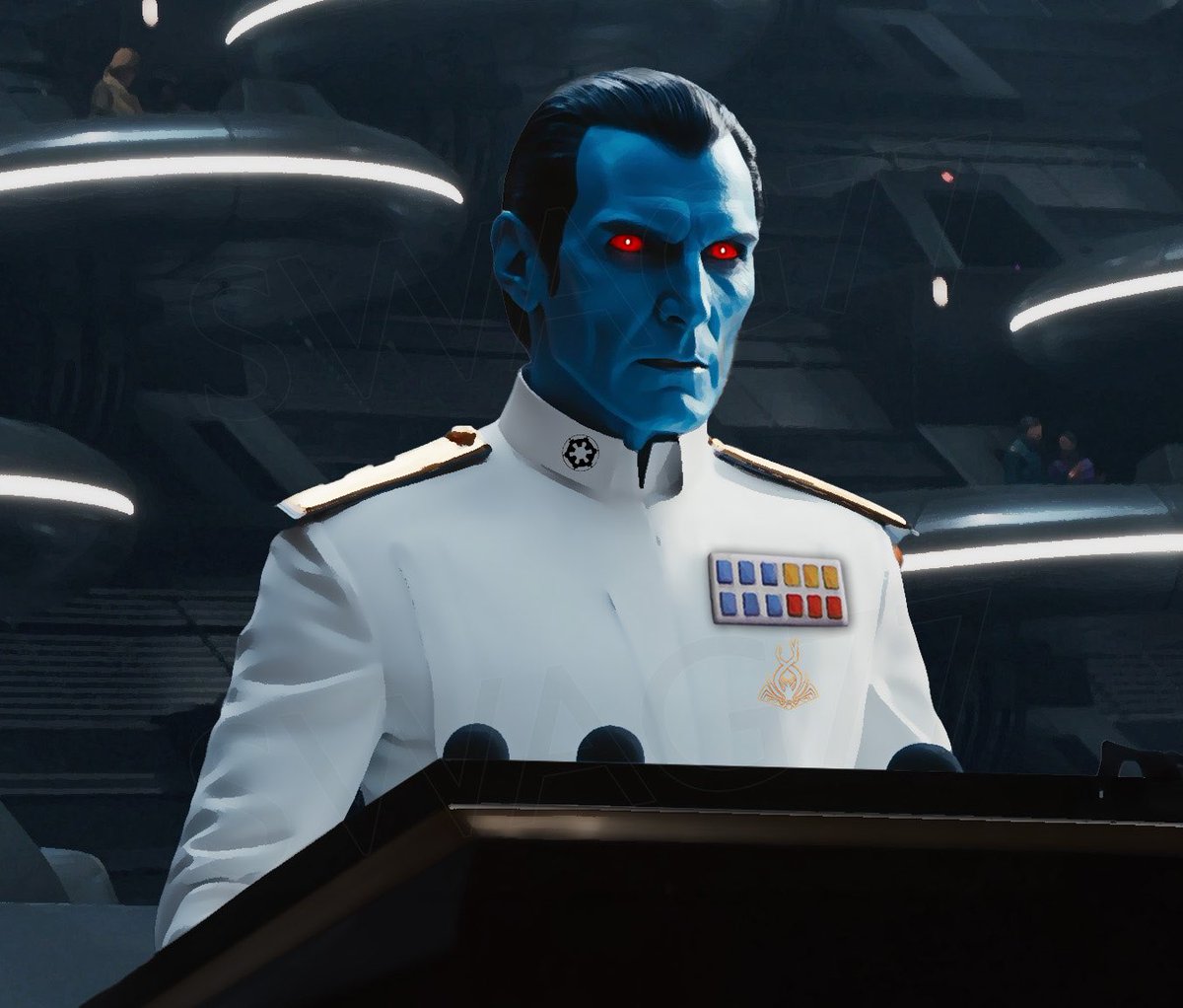 AdmiralThrawn77's tweet photo. Patriarch Thrawn. I dislike politics but the Mitth Ruling Family leaders and Syndicure asked me to run for the position against Thurfian.

#starwars #thrawn #grandadmiralthrawn #thrawnthursday #thrawnascendancy #parody #aiimages #midjourney #photoshop #artbypm #headcanon https://t.co/KZNDu6oLcF