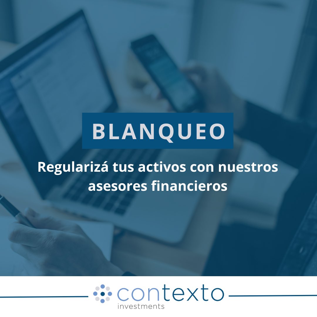 contextoarg's tweet photo. Si estás pensando en blanquear o todavía no sabés en qué invertir ese dinero, nuestro equipo de asesores te acompaña durante todo el proceso para maximizar el rendimiento de tus activos regularizados. 

¡Contactanos!

👉🏻clientes@contextoinvestments.com.ar https://t.co/N9YPjgZ77n