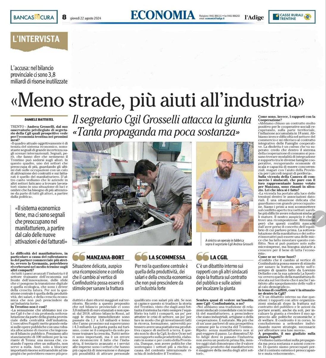 In Usa, Cina e Ue le politiche industriali sono tornate centrali. In Trentino si parla solo di turismo, grandi opere (aggiudicate spesso fuori provincia) e di piccole imprese. Ma l'Autonomia e il suo welfare non cresceranno senza investire su industria e innovazione.
