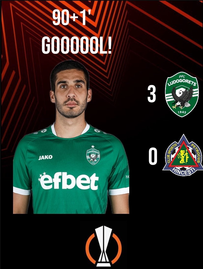 ⚽ 90+1' GOOOOOL! DİNİS ALMEİDA

Ludogorets 3-0 Petrocub 

#Ludogorets #UEL