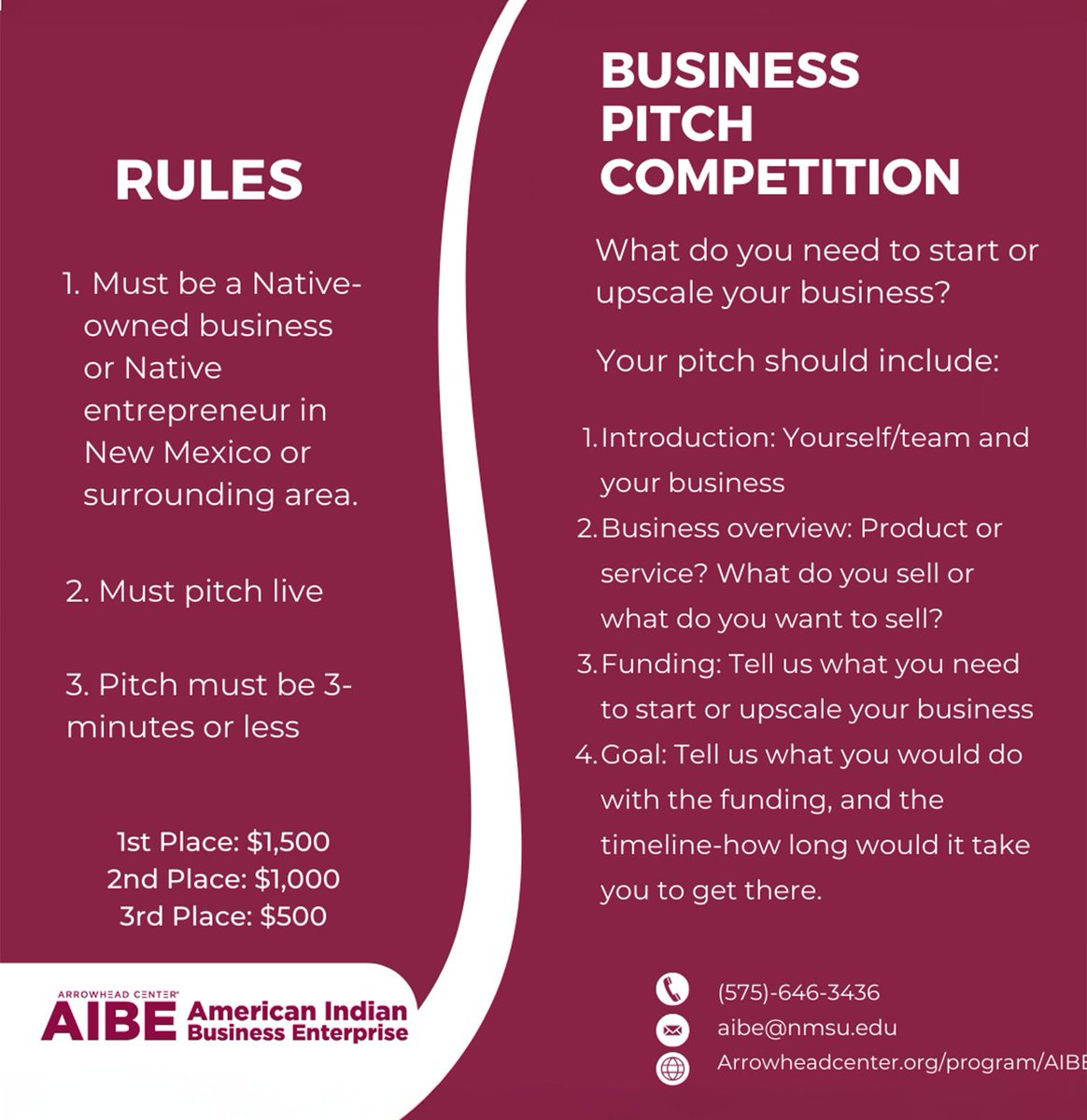 ATI_Arrowhead's tweet image. Showcase your venture and let us know how we can help you succeed! Enter the AIBE Business Pitch Competition for a chance to win cash prizes. The competition is open to all #NativeOwned businesses in #NewMexico and nearby regions.

Submit your pitch: buff.ly/4dCTI2C