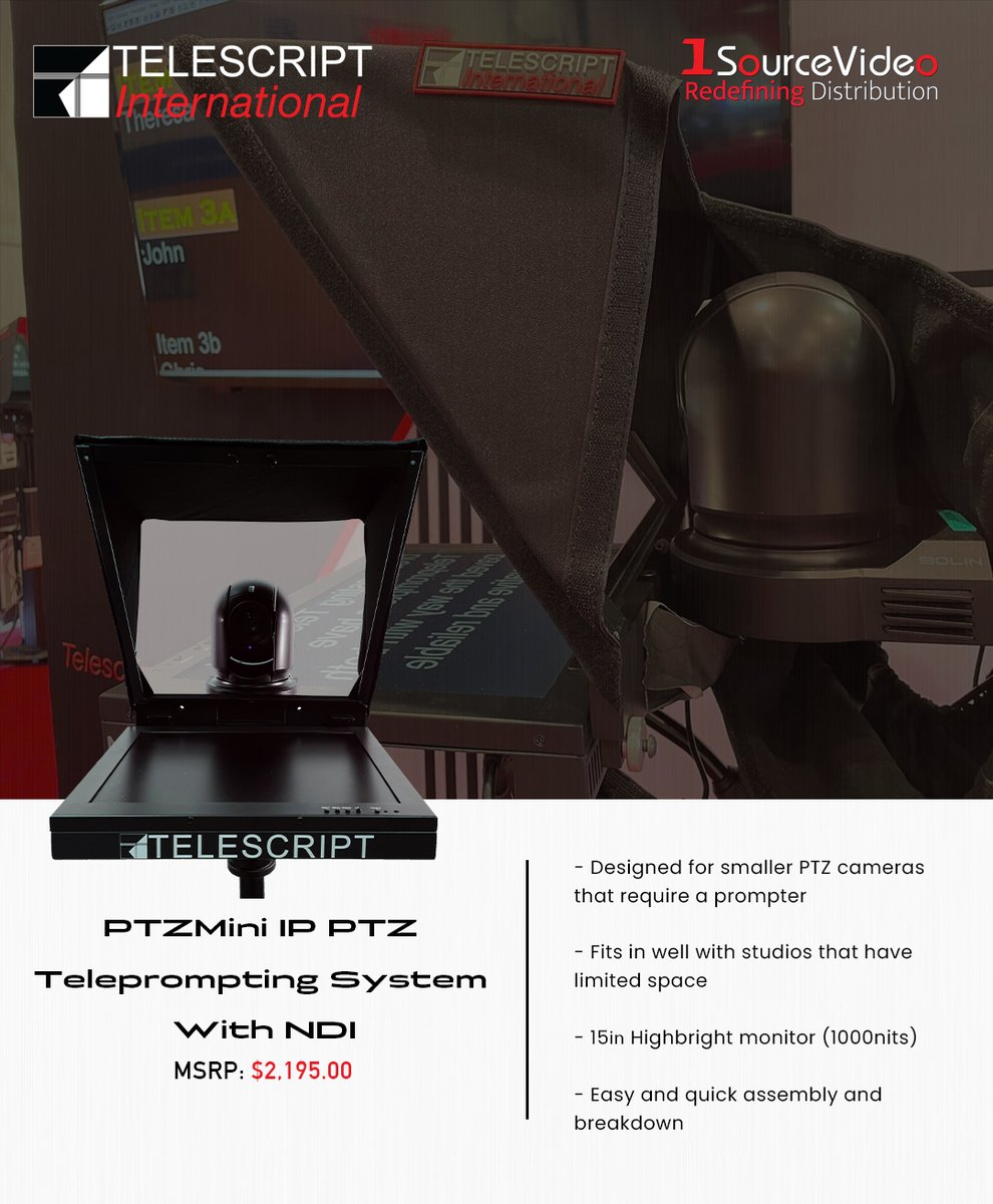 1sourcevideo's tweet image. @Telescript’s PTZMini is designed for smaller PTZ cameras that require a prompter!
#1SourceVideo #Telescript #PTZMini #PTZcameras #teleprompter #telepromptersystem #scriptreading #publicspeaking #liveproduction #Videoproduction #filmmaking #distribution #RedefiningDistribution