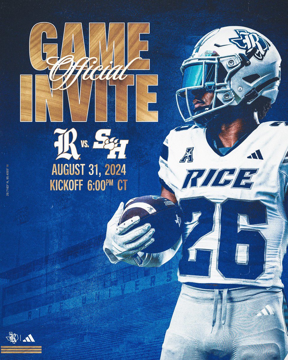 I’ll be at the <a href="/RiceFootball/">Rice Football</a> game on the 31st for their home opener. Thank you <a href="/iCoachNash/">iCoach</a> and <a href="/JessicaMorrey/">Jessica Morrey</a> for the invite.