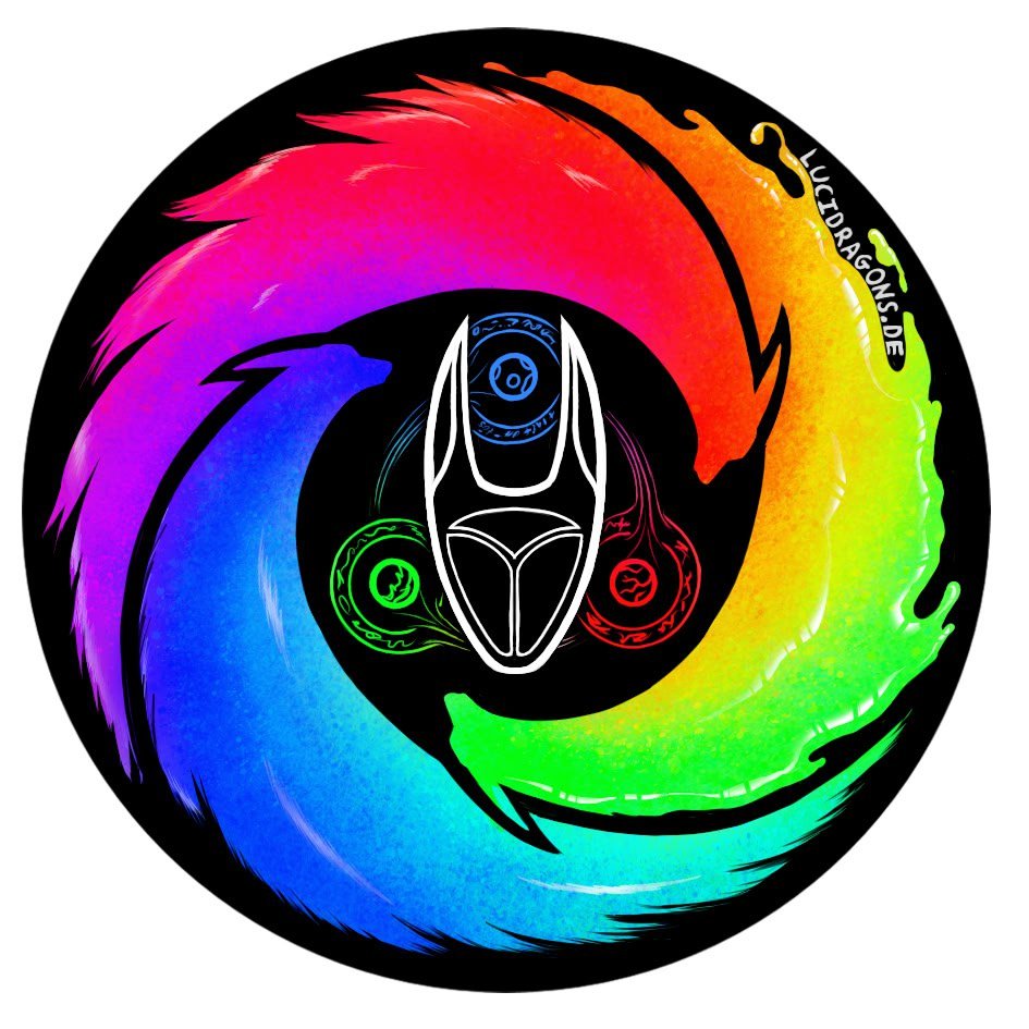Hit us up at the upcoming #Eurofurence for this selfmade sticker design :D
Printed on PixieDust glitter backing from Stickerapp for that extra sparkle~, and it's the new logo for our Synth Fursuit project!!