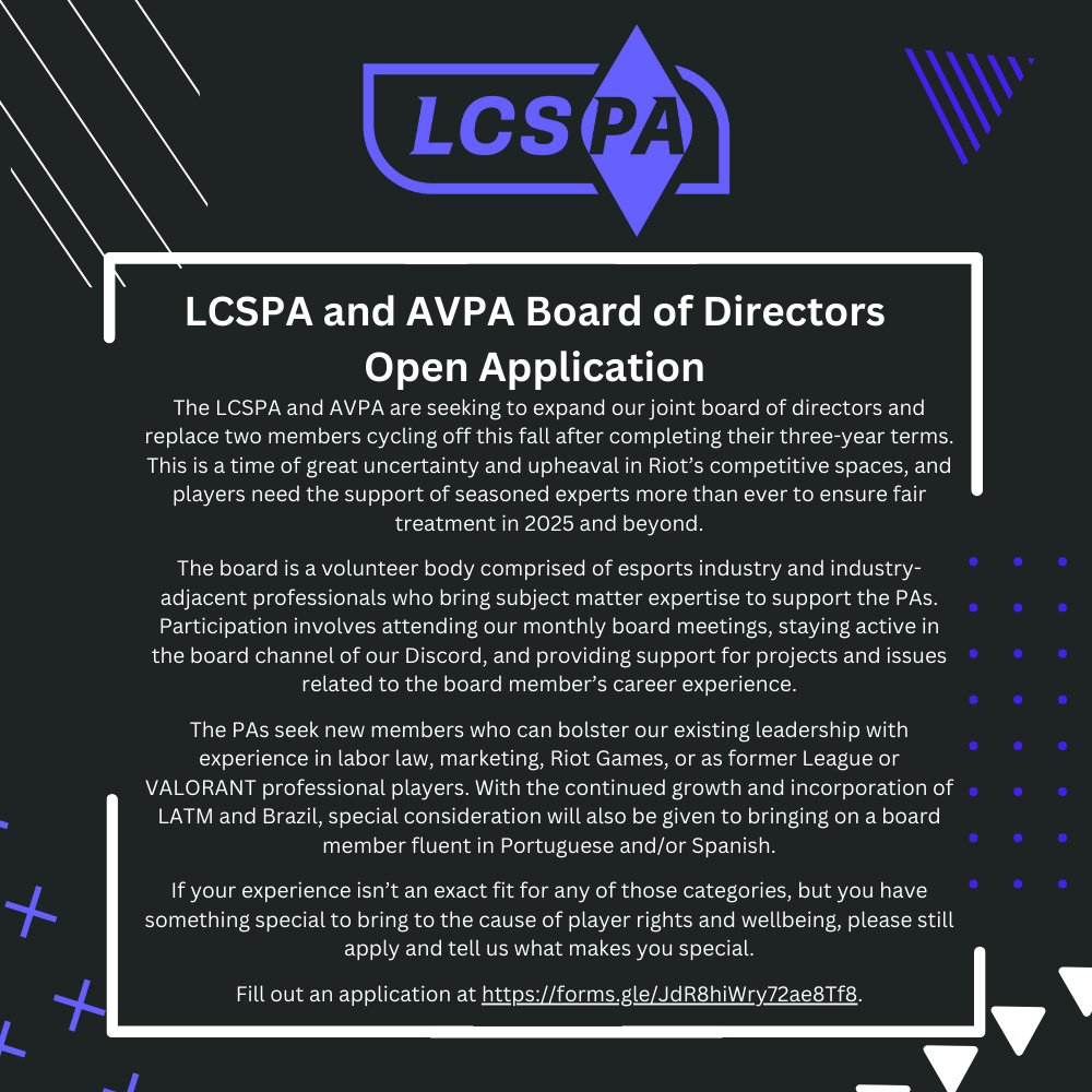 Apply to join the board of the LCSPA and AVPA!