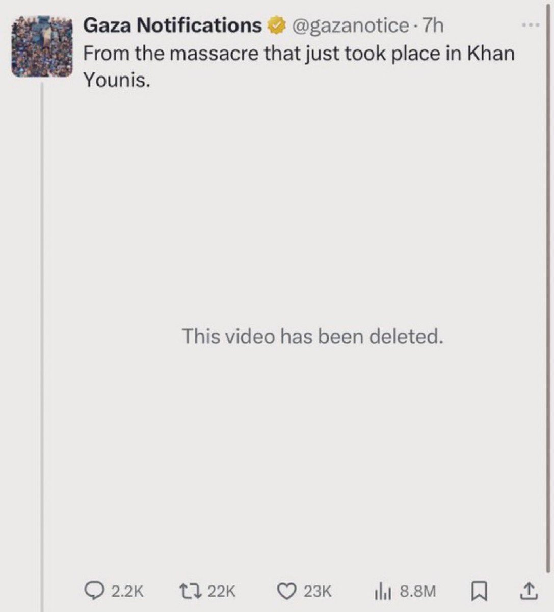 <a href="/elonmusk/">Elon Musk</a> Your platform literally hides videos documenting the genocide in Gaza.