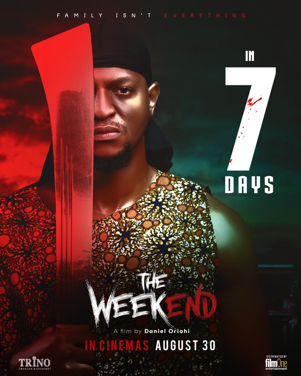 trinomotionpics's tweet photo. The Time is near. 7 days to go #TheWeekendIsComing
August 30th, We Dine. Save the date!
Produced by: @uchelouisokocha
Directed by: @danieloriahi
Production ๐ : Yours truly
Distributed by: @filmoneng
New Movies 2024 / Nollywood movies/ Nigerian Thriller Movies #TheWeekendFilm https://t.co/Bo08RPZnL7