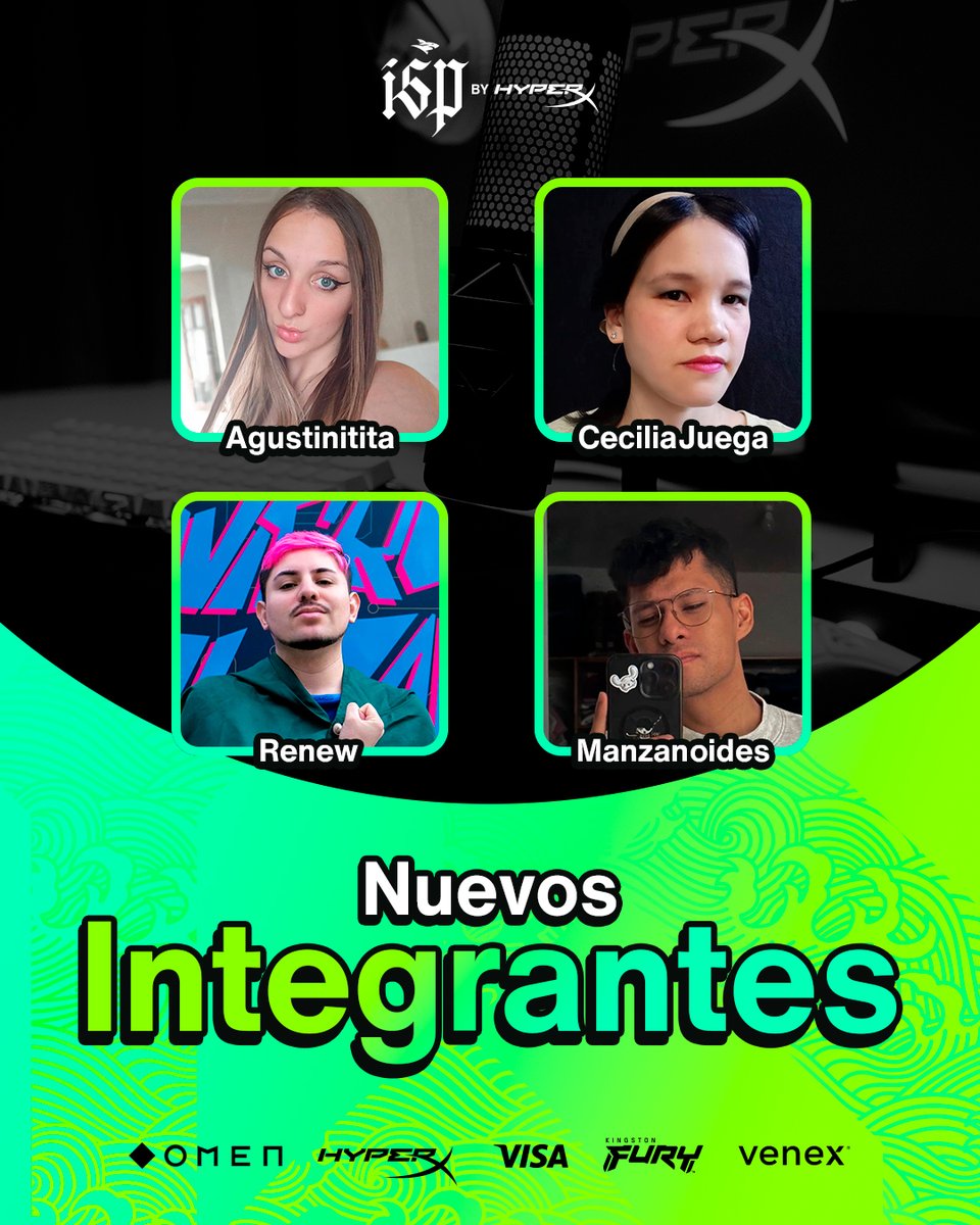 teamisurus's tweet photo. ¡SE AGRANDA EL #ISP by @HyperXLatam! 🔥
Nos alegra presentar a @agustinititaaa, @cecilillajuega, @Reenew_ y @Manzanoides que se suman al equipo como Creadores de contenido.
¡Bienvenidos al Tiburón! 💙
#GoISP 🦈