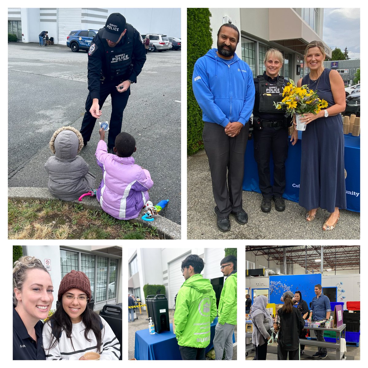 Great engagement with clients and volunteers <a href="/SurreyFoodBank/">Surrey Food Bank 🇨🇦</a>, coffee/tea and flowers all handed out by C1st members during "Coffee with the Community". We so value our partnership with the Surrey Food Bank. #SPS #community #copwhocares