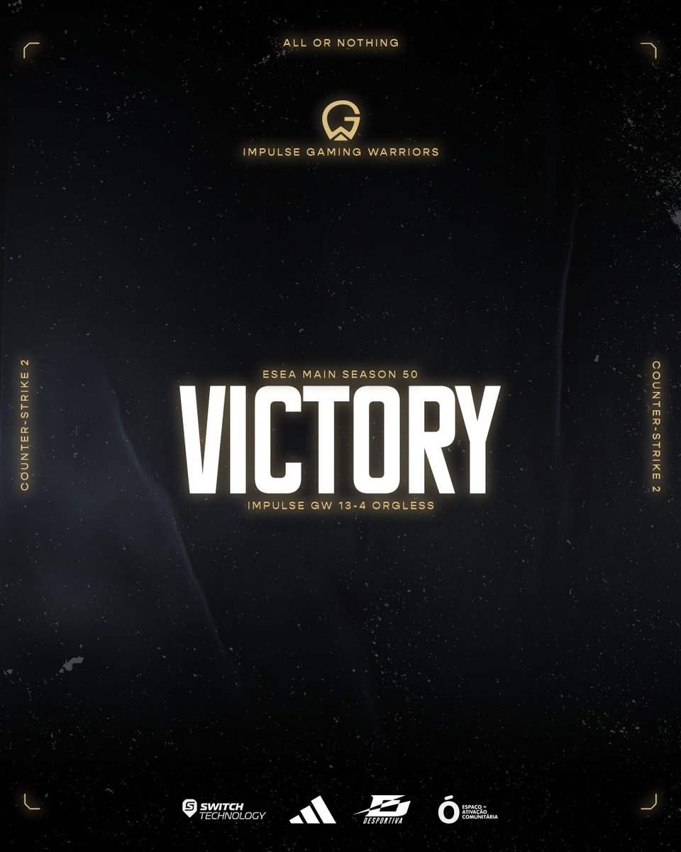 ImpulseGW's tweet image. Jogo sólido dos nossos guerreiros e vencemos os #ORGLESS por 13-4!

Voltamos Sábado para mais uma ronda de ESEA MAIN S50 👊

#AllOrNothing #CS2