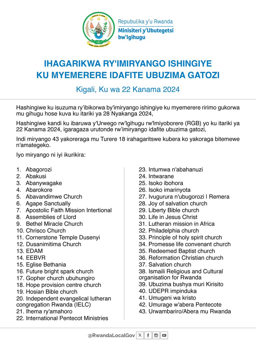 Ihagarikwa ry'imiryango ishingiye kumyemerere idafite ubuzima gatozi.
