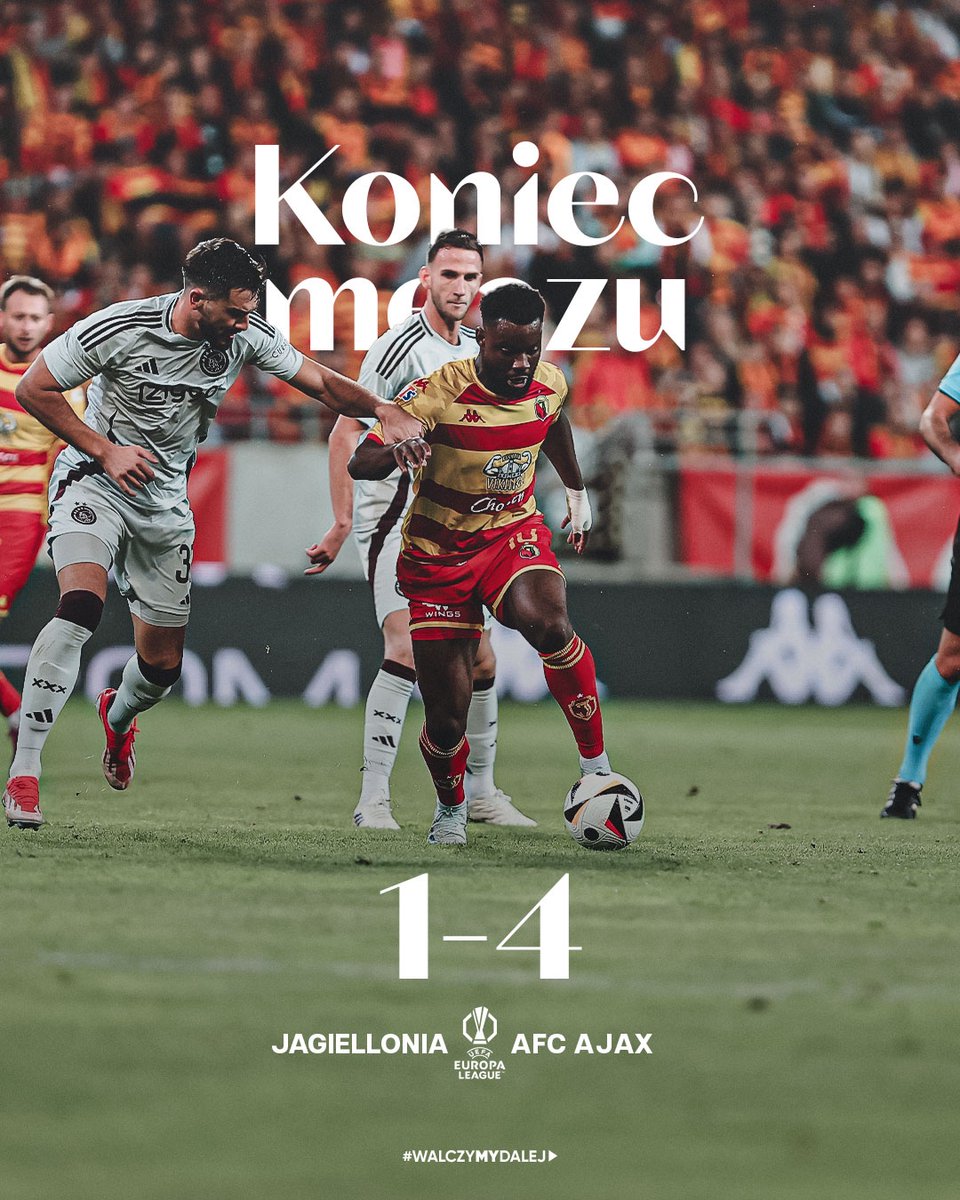Jagiellonia1920's tweet photo. ⏱️ 90' Koniec meczu.

📲 Szczegółowa relacja ➡️ https://t.co/aKTsDMN8I4
________________________
@wojpodlaskie | @WBialystok | #JAGAJX 1:4 https://t.co/BKp9WXD05O