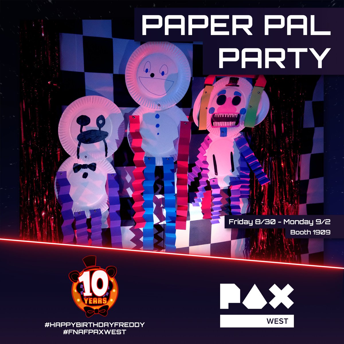SteelWoolStudio's tweet photo. We can't promise they won't scare you but we can guarantee they'll be your pal!

During PAX West, booth visitors will be able to construct their very own paper pals!
#HappyBirthdayFreddy🎉 https://t.co/Fz2FENGmbb