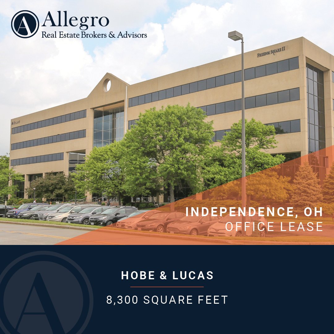 NEW LEASE | Hobe &amp; Lucas 
Allegro is pleased to have represented Hobe &amp; Lucas on their new office lease in Independence, OH. 
#AllegroRealty #TenantRepresentation #CRE