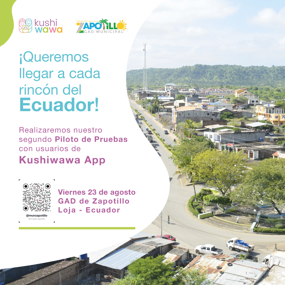 ¡Queremos llegar a cada rincón del Ecuador!

Nos emociona presentar, en la provincia de Loja, en el cantón Zapotillo, nuestro segundo piloto con usuarios, el día 23 de agosto en la biblioteca del Gad de Zapotillo a las 09H30.