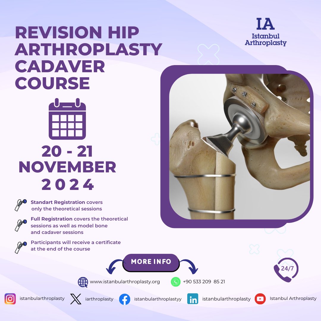 🗓️19-20 November ‘24 Primary Total Hip Arthroplasty Cadaveric Course
🗓️20-21 November ‘24 Revision Total Hip Arthroplasty Cadaveric Course
ℹ️For information &amp; Register⤵️
🌐 istanbularthroplasty.org
💬Contact us 24/7 via WhatsApp
📞 +90 533 209 85 21