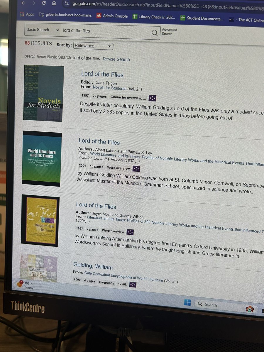 CampoLibrary's tweet photo. Used our access to our Gale database and found great supplemental materials on Lord of the Flies for a teacher to use with his class. The class will have the book in hand, the audiobook, and supplemental materials! It’s a trifecta for reading a novel. https://t.co/6zJaJxIVTk