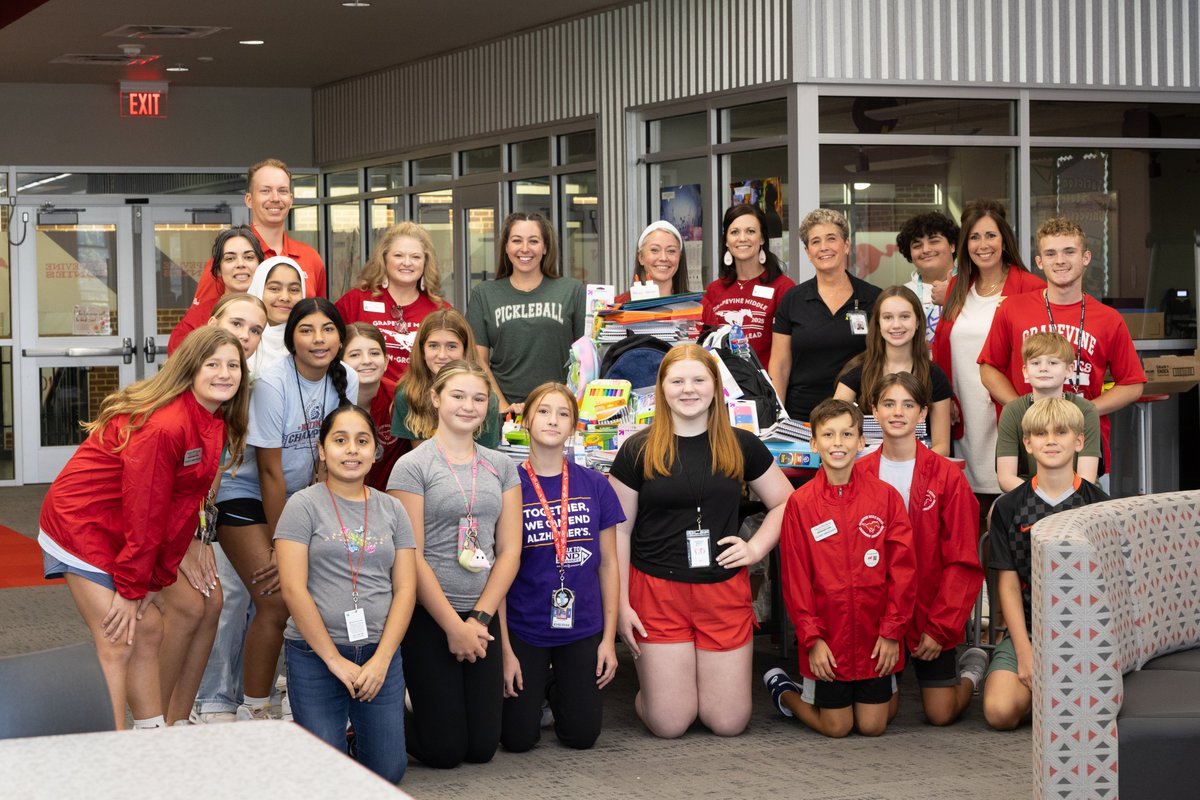 Chicken N Pickle visited Grapevine Middle School to drop off school supplies collected during a back-to-school donation campaign. Thank you to our community partner, Chicken N Pickle, for this generous delivery! #WeAreGCISD