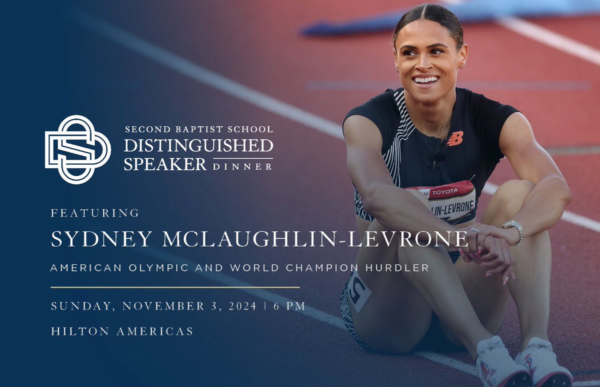 Big Time 🗣️

Excited to welcome 🥇GOLD MEDALIST 🥇<a href="/GoSydGo/">Sydney McLaughlin-Levrone</a> to <a href="/SBS_Houston/">SecondBaptistSchool</a> Dostinguished Speaker Dinner on Sunday, November 3rd 

🦅📈

secondbaptistschool.org/give/distingui…