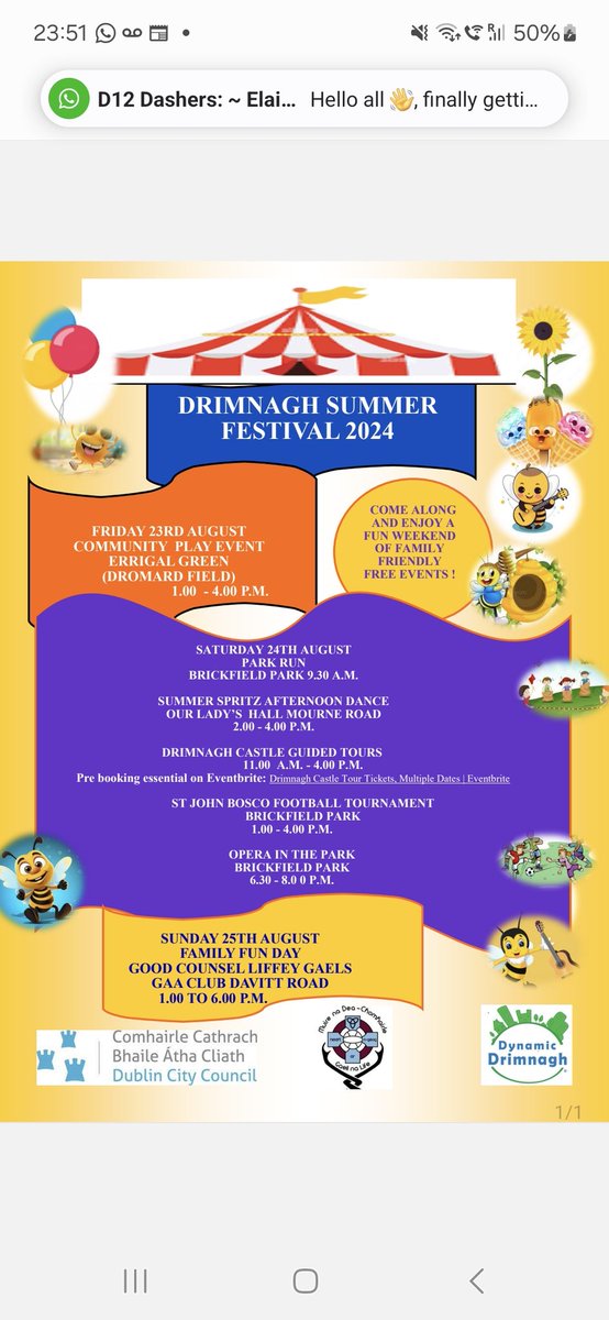 The weekend lineup for the Drimnagh Festival this weekend.