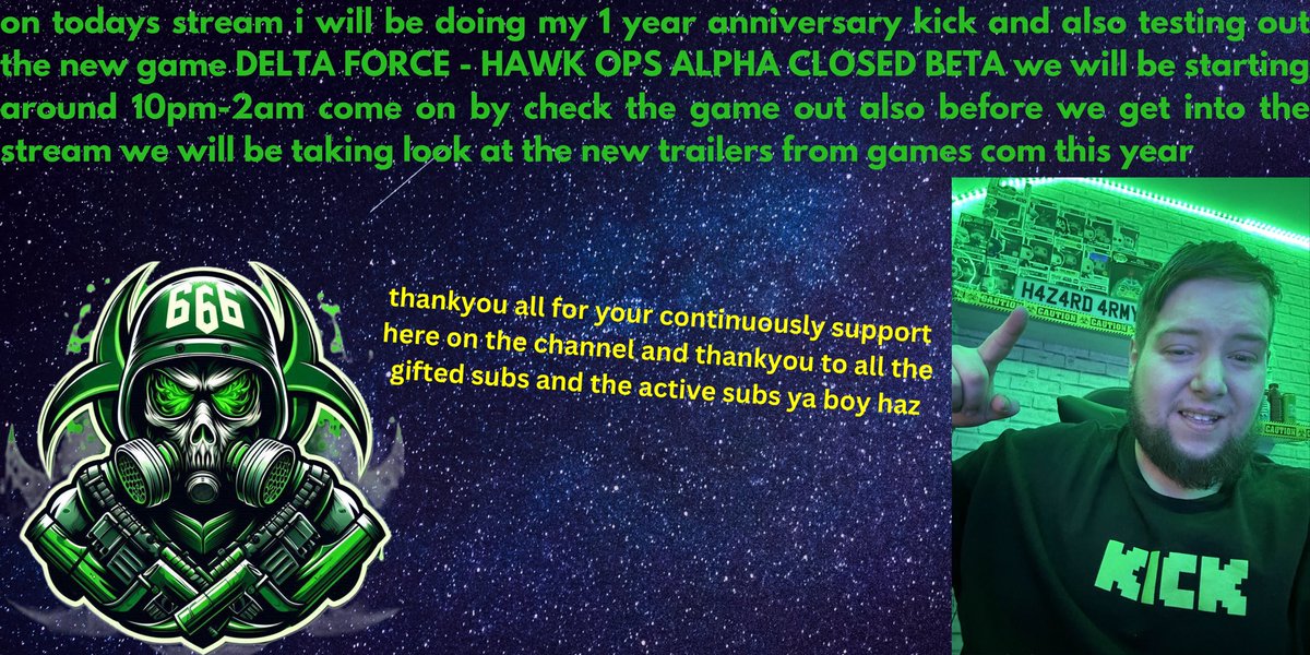 kick.com/hazardarmy666 what good fam im back 😳 @KickCommunity <a href="/kick/"></a> share and retweet 1 year on kick missed you guys love you ya boy haz