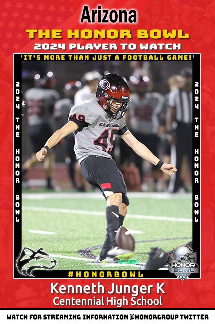 PLAYER TO WATCH: Centennial Huskies <a href="/JungerKennethhh/">Kenneth Junger</a> <a href="/Cen10Football/">Corona Centennial Football</a> will play in the 2024 Honor Bowl vs <a href="/LibertyFBLions/">Liberty Lions Football</a> 9/21 at 7:04 pm hosted by <a href="/LibertyFBLions/">Liberty Lions Football</a>  Presented by <a href="/HypaMarkCo/">Hypamark</a>