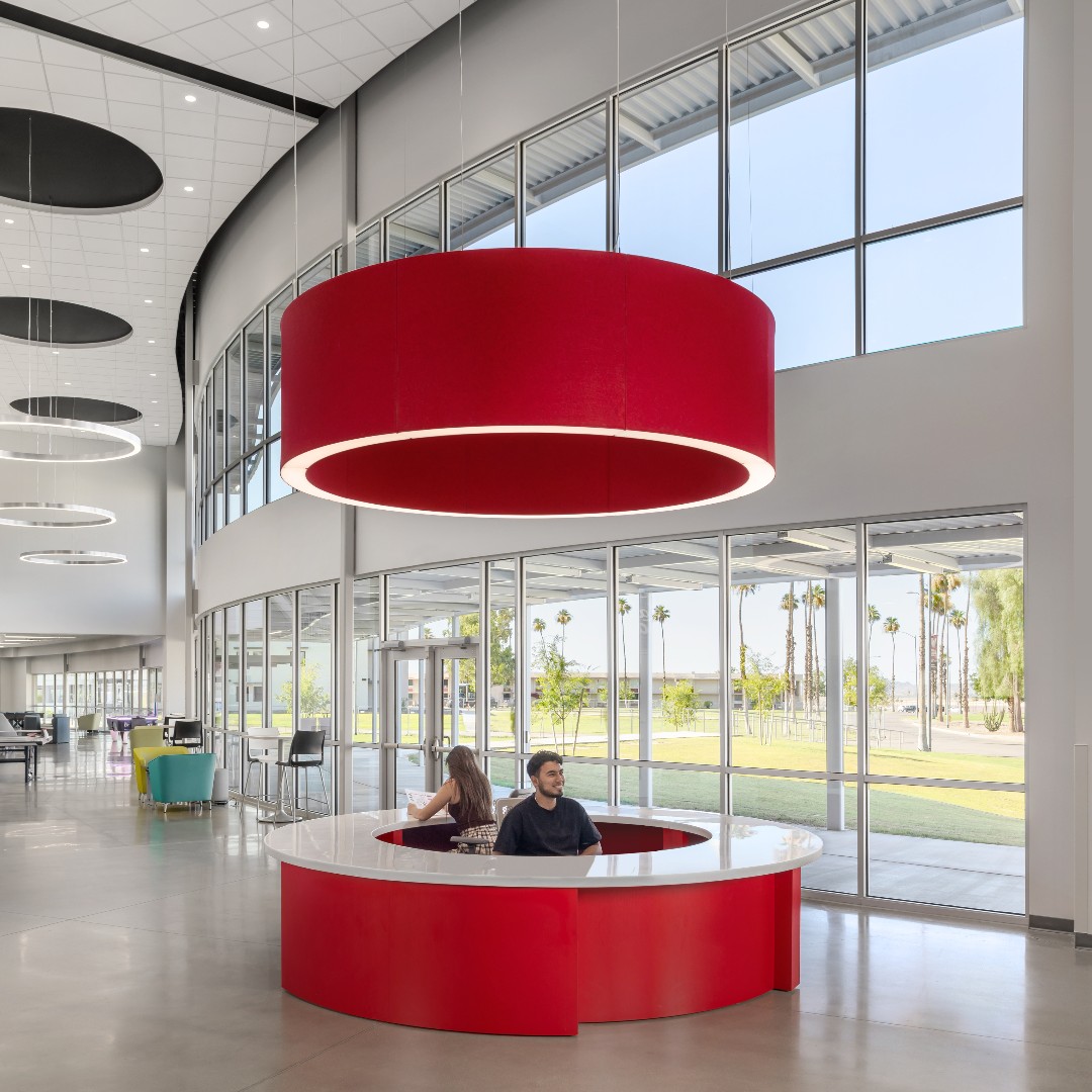 An Acoustical Ring sits atop the welcome desk at Arizona Western College's Matador Activity Center. 

Specified by d by Emc2 Architects
Photo by Leland Gebhardt

#educationdesign #lightingdesign #interiordesign