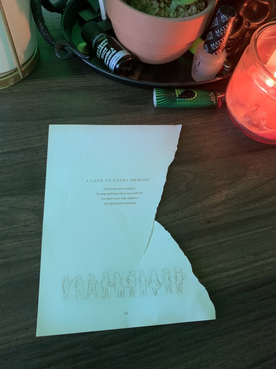 DEADENDEE's tweet photo. At some point in my sleep last night I must’ve gotten up, found my GOWFTM book, and ripped out a page because I woke up with this sitting right next to me??? https://t.co/tcgEiRiKWN