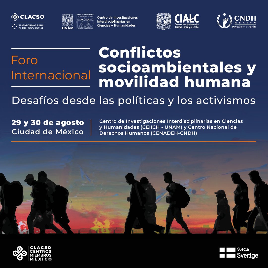 puic_unam's tweet photo. 🗣️ Foro Internacional 🌎 Conflictos socioambientales y movilidad humana. Desafíos desde las políticas y los activismos 🚶🏽♀️
📅 Fecha: 29 y 30 de agosto 2024, CDMX.
🔗 Más información e inscripciones: https://t.co/J3tTQ4HGjP
#CLACSO #UNAM #CEIICH #CIALC #CNDH #CENADEH #PUIC https://t.co/3L7URUI494