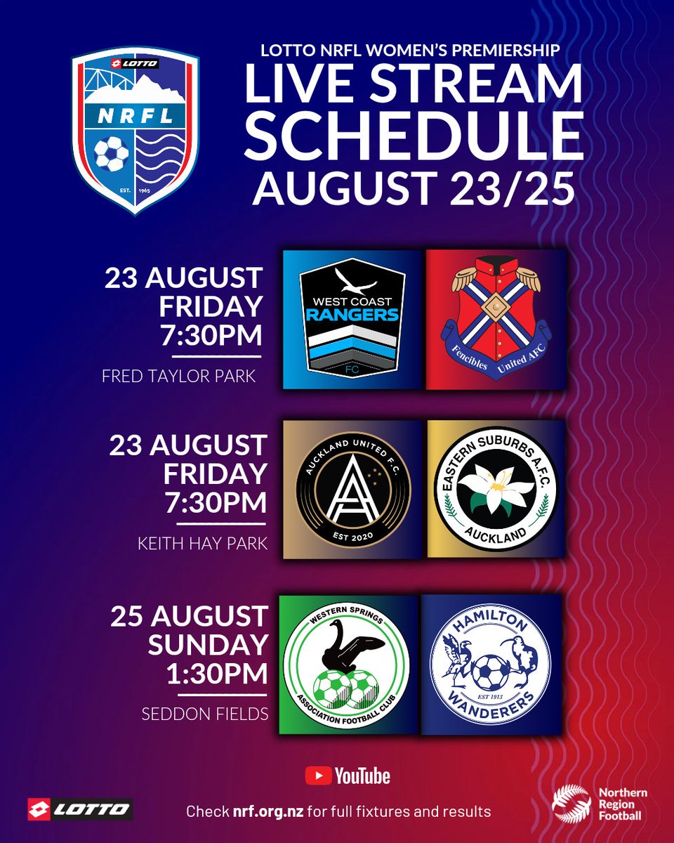 Tonight! ⚽💙

Join us for an action-packed weekend of LOTTO NRFL action, headlined by three live-streamed matches of the LOTTO NRFL Women's Premiership.