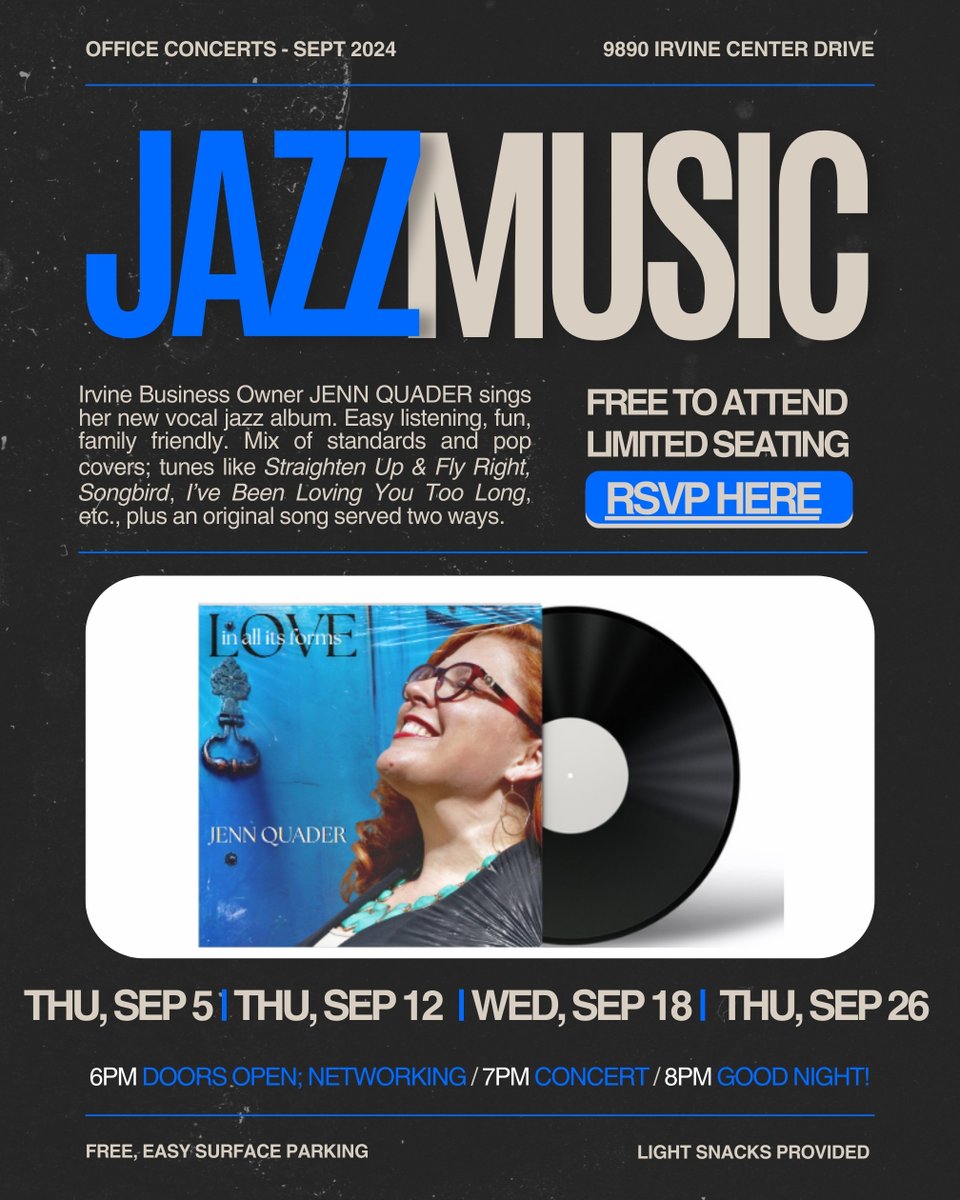 JennQuader's tweet image. It's my birthday and I'll sing if I want to! Introducing: Office Concerts! Live Jazz Music by Jenn Quader in September 2024. Register today: lp.constantcontactpages.com/ev/reg/5umcqe6…