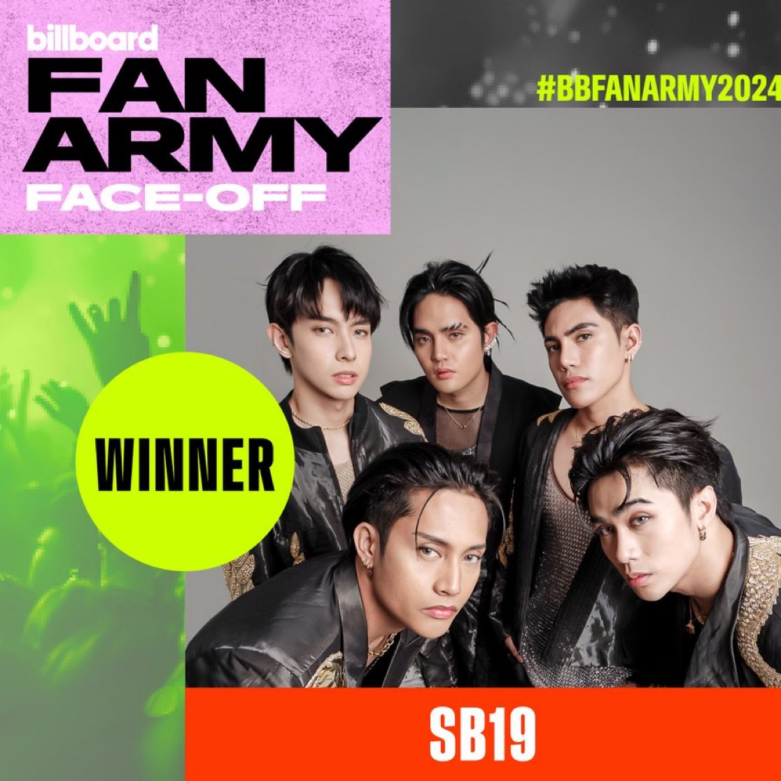allchartsPH's tweet photo. .@SB19Official's A'TIN are officially the winners of Billboard Fan Army Face-Off 2024 for the second year in a row. #BBFanArmy2024 https://t.co/ToYWFGZ6Zt
