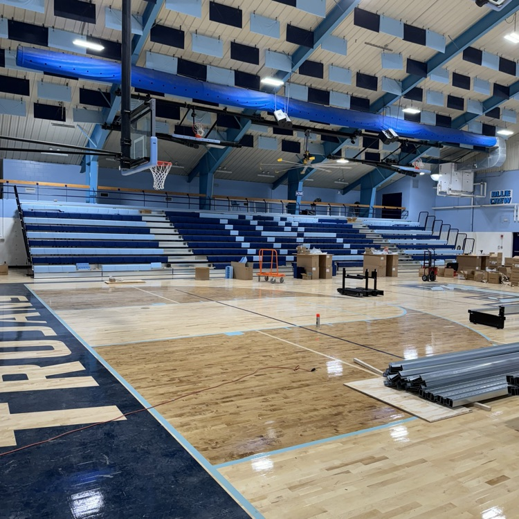 TriopiaCUSD27's tweet photo. Attached are photos of the progress in the HS gym. Our tentative goal is to have everything finished before the home volleyball game on 9/17. We are excited to share the culmination of this project that will serve our students and community for years to come. #triopia https://t.co/s2VoGePx5x