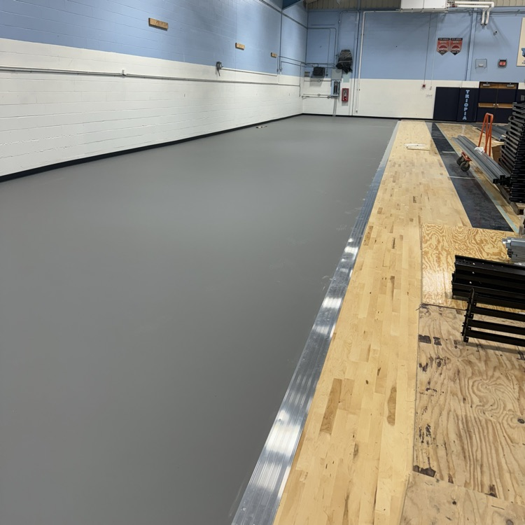 TriopiaCUSD27's tweet photo. Attached are photos of the progress in the HS gym. Our tentative goal is to have everything finished before the home volleyball game on 9/17. We are excited to share the culmination of this project that will serve our students and community for years to come. #triopia https://t.co/s2VoGePx5x