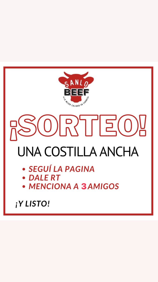 sanlobeef's tweet photo. ATENCIÓN ‼️¡Te regalamos una costilla ancha! 😋🥩

Participa: 
🔺 Seguí la página 
🔺Dale RT
🔺 Menciona a 3 amigos (nos deben seguir todos) 

¡Mientras más amigos distintos menciones mejor! 

Verificamos todos los pasos para el sorteo en fecha 12/09 https://t.co/4k7wVjOp0R
