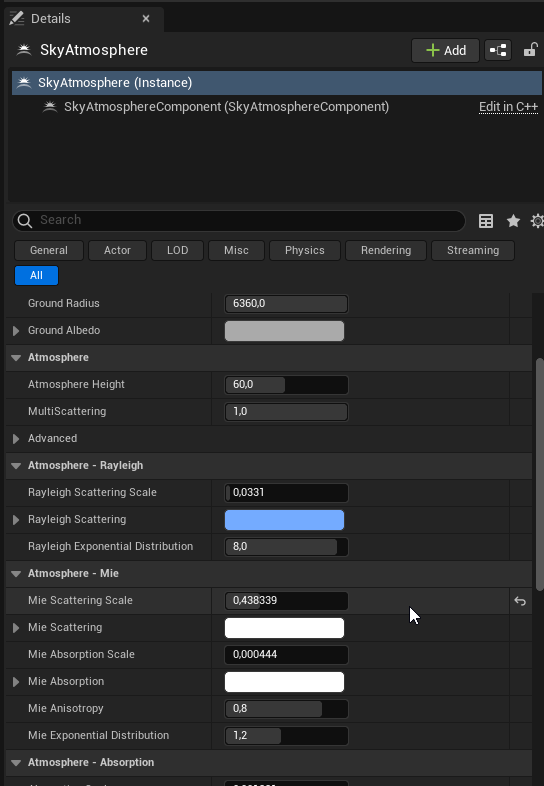 Little tip for how I managed to get such soft lighting indoors. Set the "Mie Scattering Scale" of the SkyAtmosphere fairly high like this:
