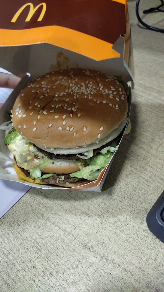 dricarrr's tweet photo. Hoje pela primeira vez comi um mc donald's, ganhei no trabalho, chegou frio depois da viagem até Gba kkkk. 
Considerações: esperava mais, se eu fizer um hambúrguer com carne de papelão em casa fica mais gostoso. https://t.co/wCkAKFuw4g