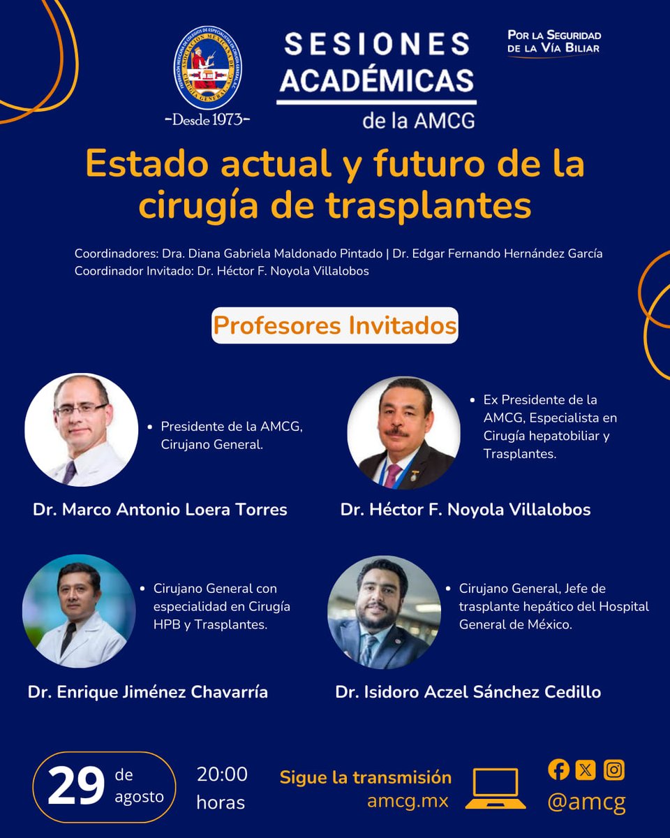 amcgmx's tweet photo. Tema: Estado actual y futuro de la cirugía de trasplantes.

Te esperamos!!!

Sesiones Académicas de la AMCG.

#CECMISomosTodos #somosamcg #SoyAMCG #sesionesamcg https://t.co/BmaGLWaLOX